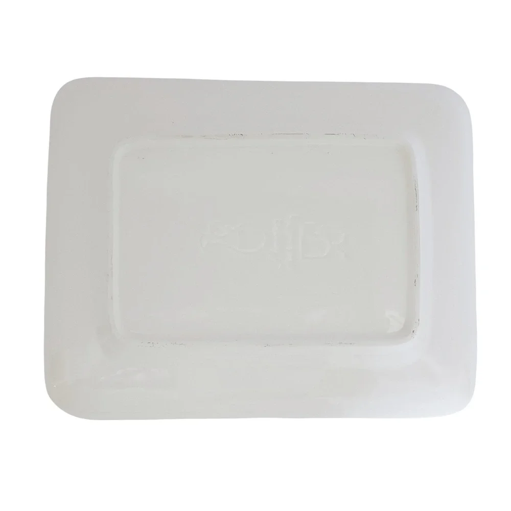 Amora Ceramic Basketweave Tray Made in Italy Rectangular Woven Design Off White